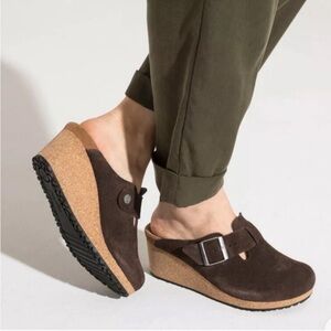Birkenstock Papillon Fanny Suede Leather Anthracite Wedge Heel Sz 38 US‎ 7 / 7.5
